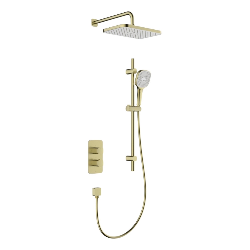 KFA Armatura 5759-301-31 - Duschset mit thermostatischer Unterputzarmatur MALAGA, gebürstetes Gold