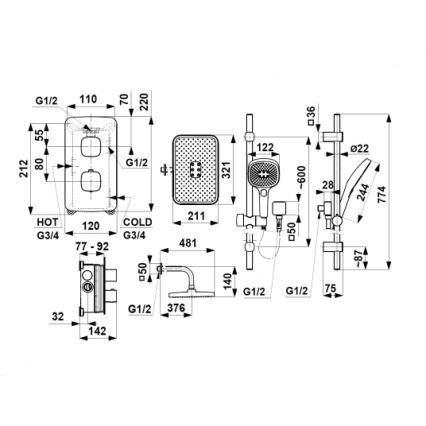 KFA Armatura 5759-301-34 - Duschgarnitur mit thermostatischer Unterputz-Armatur MALAGA Roségold