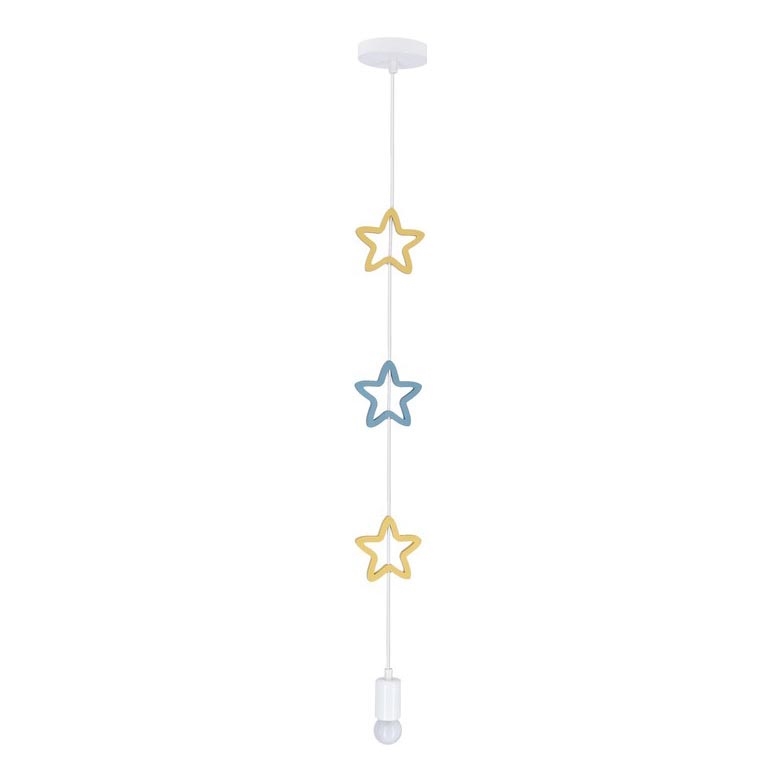 Kinder-Pendelleuchte STARS, 1xE27/20W/230V, gelb/blau/weiß