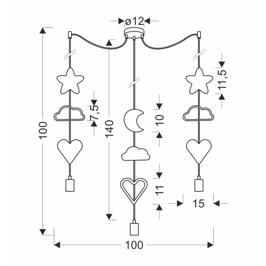 Kinderhängelampe TRIO 3xE27/20W/230V in Gelb/Weiß/Rosa