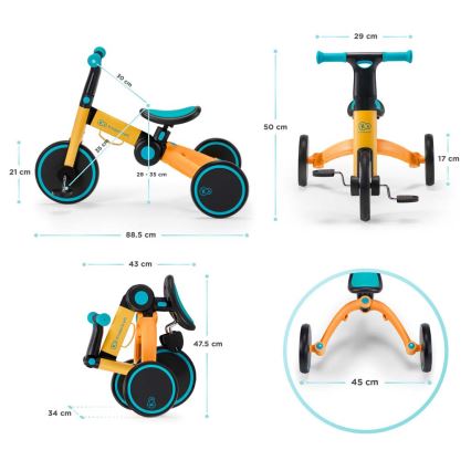 KINDERKRAFT - Kinderlaufrad 3in1 4TRIKE Gelb/Türkis