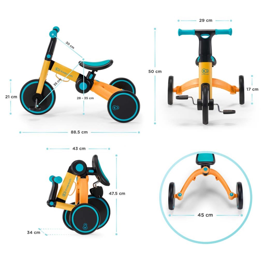 KINDERKRAFT - Kinderlaufrad 3in1 4TRIKE Gelb/Türkis