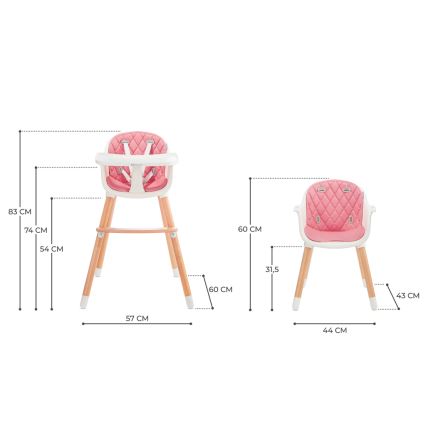 KINDERKRAFT - Esstischstuhl für Kinder 2v1 SIENNA Buche/rosa