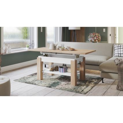 Klappbarer Couchtisch mit Ablage ADONIS Eiche sonoma/weiß