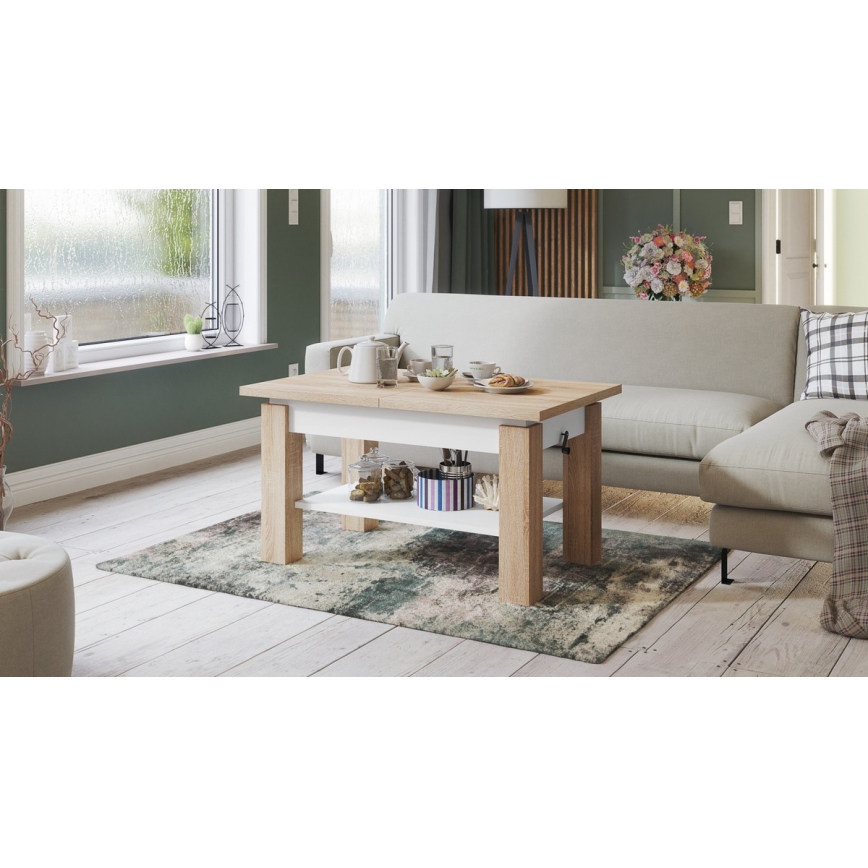 Klappbarer Couchtisch mit Ablage ADONIS Eiche sonoma/weiß