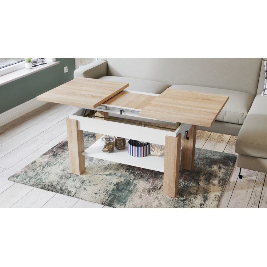 Klappbarer Couchtisch mit Ablage ADONIS Eiche sonoma/weiß