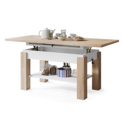 Klappbarer Couchtisch mit Ablage ADONIS Eiche sonoma/weiß