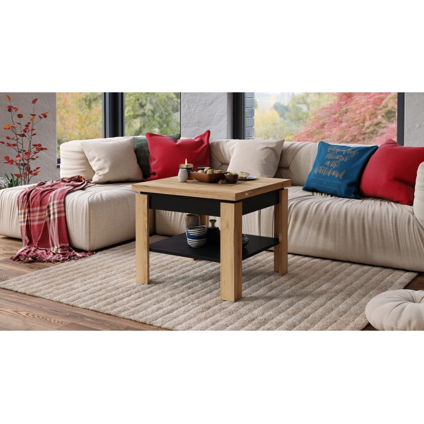 Klappbarer Couchtisch mit Ablage LIA Eiche/schwarz