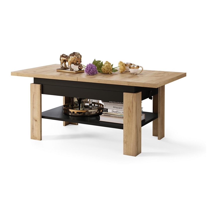 Klappbarer Couchtisch mit anhebbarer Platte ROY Eiche sonoma/schwarz