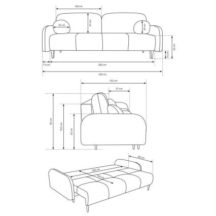 Klappbares Dreisitzer-Polstersofa CLOUDY blau