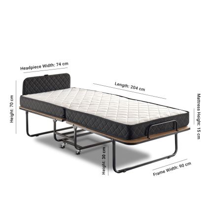 Klappbares Einzelbett aus Metall HERON 90x204 cm, weiß, belastbar bis 120 kg