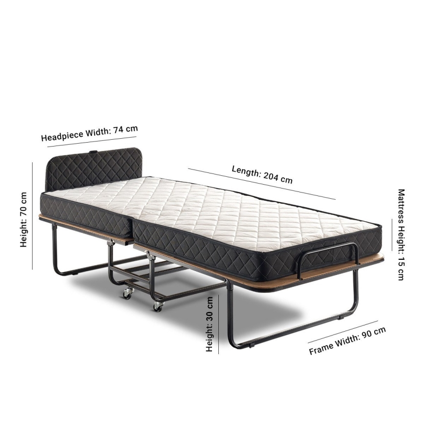 Klappbares Einzelbett aus Metall HERON 90x204 cm, weiß, belastbar bis 120 kg