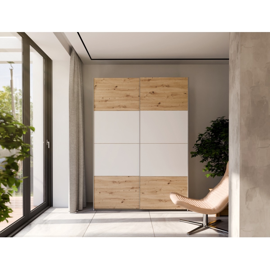 Kleiderschrank KARO 150 × 210 cm Weiß/Artisan-Eiche