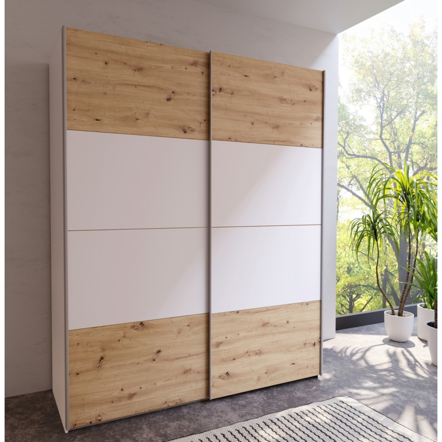 Kleiderschrank KARO 170x210 cm weiß/Artisan-Eiche