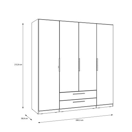 Kleiderschrank MARO mit Spiegel, 200x213 cm, Eiche Artisan