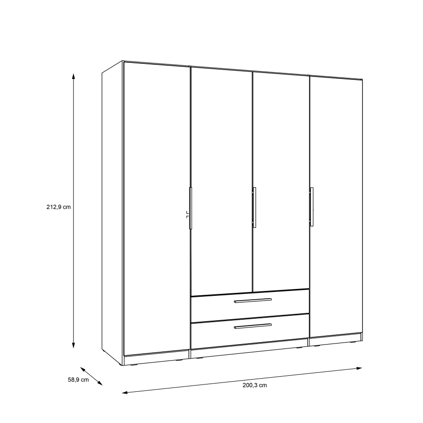 Kleiderschrank MARO mit Spiegel, 200x213 cm, Eiche Artisan