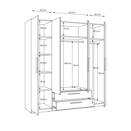 Kleiderschrank MARO mit Spiegel, 200x213 cm, Eiche Artisan