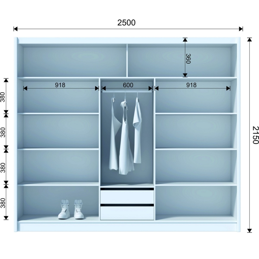 Kleiderschrank mit Spiegel MIRO 250x215 cm Eiche Craft/Schwarz