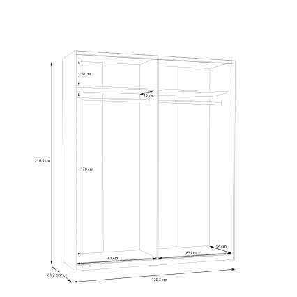 Kleiderschrank mit Spiegel KARO 170 x 210 cm, weiß