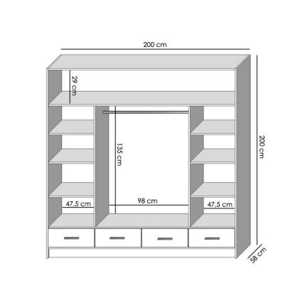 Kleiderschrank mit Spiegel SANNA 200x215 cm Eiche Sonoma