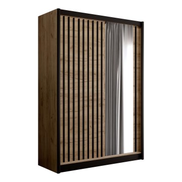 Kleiderschrank mit Spiegel SANTINO 150x215 cm Eiche Craft/schwarz