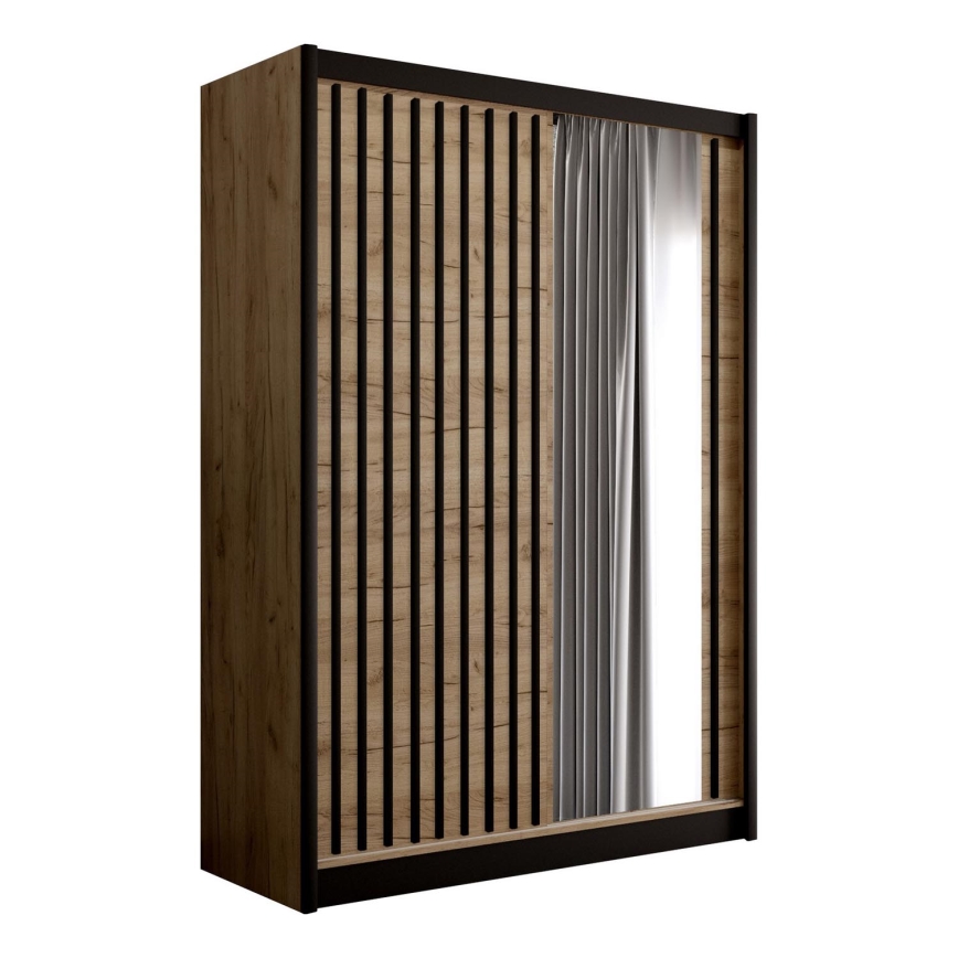 Kleiderschrank mit Spiegel SANTINO 150x215 cm Eiche Craft/schwarz