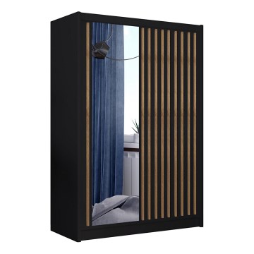 Kleiderschrank mit Spiegel SANTINO 150x215 cm schwarz/Eiche Craft