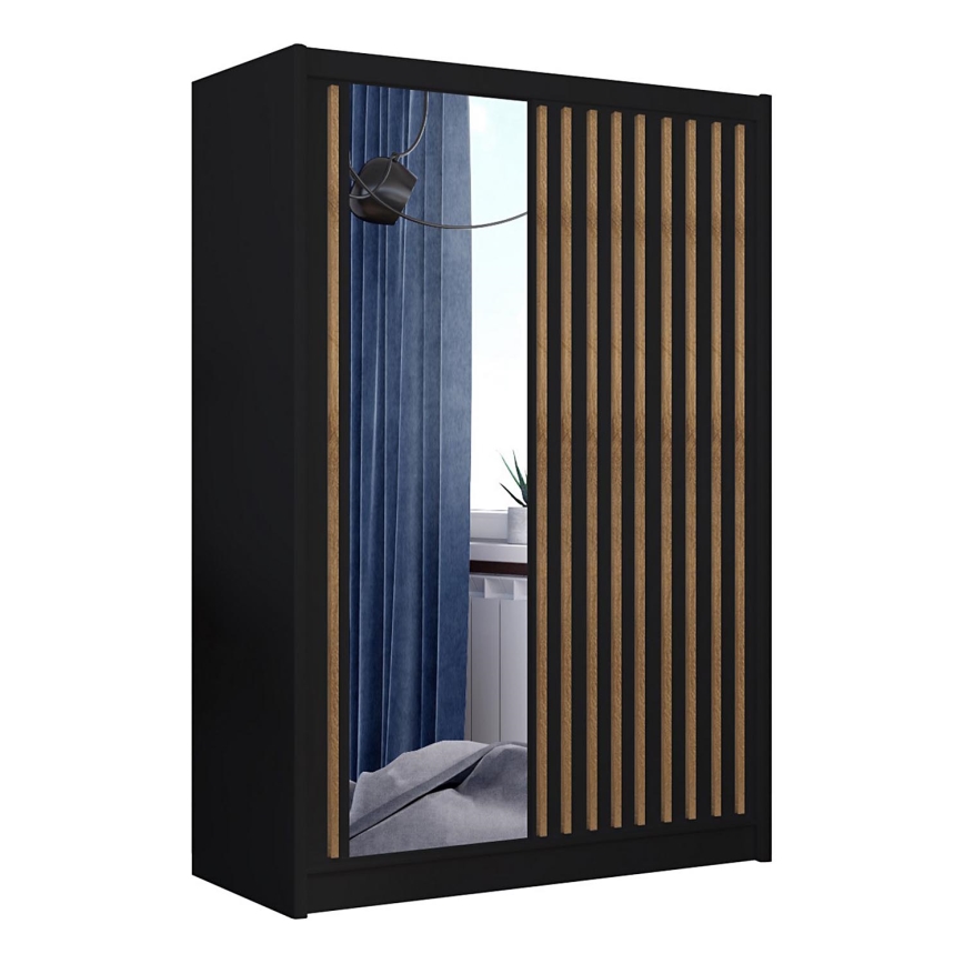 Kleiderschrank mit Spiegel SANTINO 150x215 cm schwarz/Eiche Craft