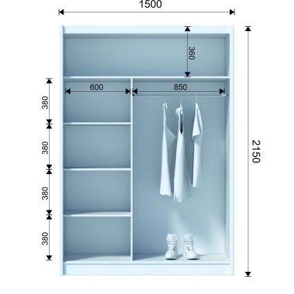 Kleiderschrank mit Spiegel SANTINO 150x215 cm weiß/Eiche Craft