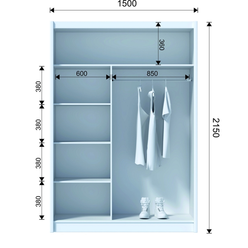 Kleiderschrank mit Spiegel SANTINO 150x215 cm weiß/Eiche Craft