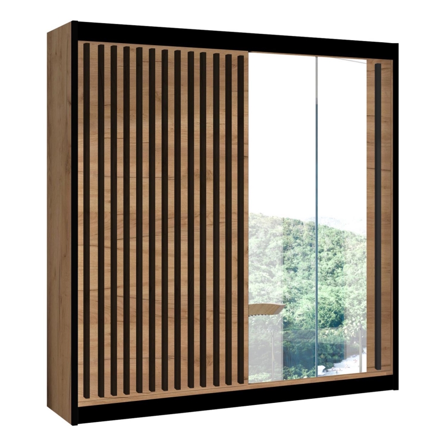 Kleiderschrank mit Spiegel SANTINO 203x215 cm Eiche Craft/Schwarz