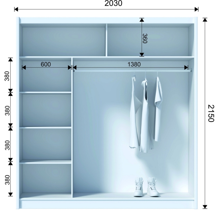 Kleiderschrank mit Spiegel SANTINO 203x215 cm Eiche Craft/schwarz