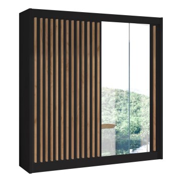 Kleiderschrank mit Spiegel SANTINO 203x215 cm schwarz/Eiche Craft