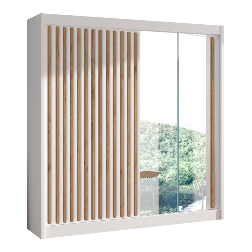 Kleiderschrank mit Spiegel SANTINO 203x215 cm weiß/Craft-Eiche