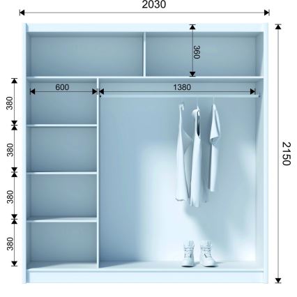 Kleiderschrank mit Spiegel SANTINO 203x215 cm weiß/Eiche Craft