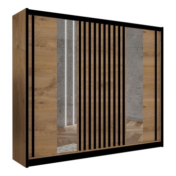 Kleiderschrank mit Spiegel SANTINO 250x215 cm Eiche Craft/schwarz