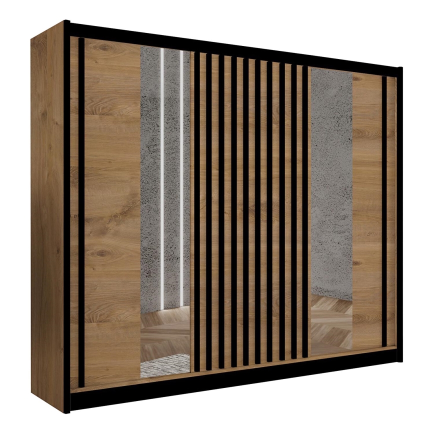 Kleiderschrank mit Spiegel SANTINO 250x215 cm Eiche Craft/schwarz