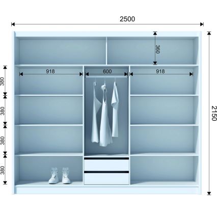 Kleiderschrank mit Spiegel SANTINO 250x215 cm Eiche Craft/schwarz