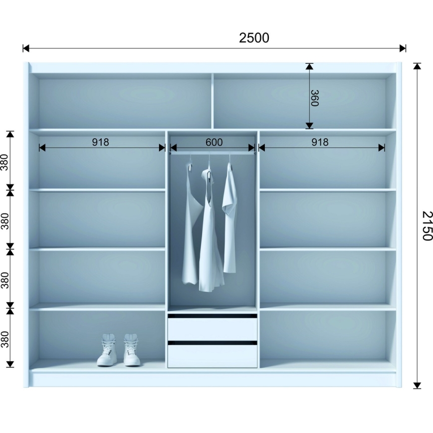 Kleiderschrank mit Spiegel SANTINO 250x215 cm schwarz/Eiche Craft