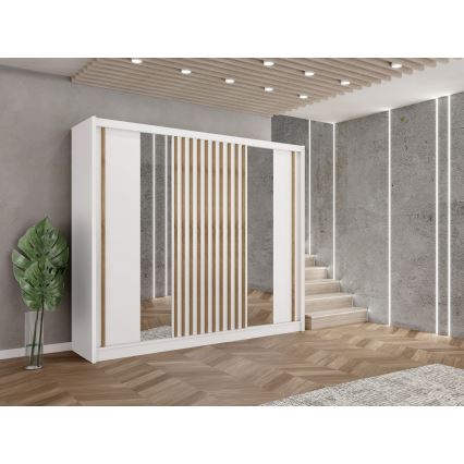 Kleiderschrank mit Spiegel SANTINO 250x215 cm weiß/Eiche Craft