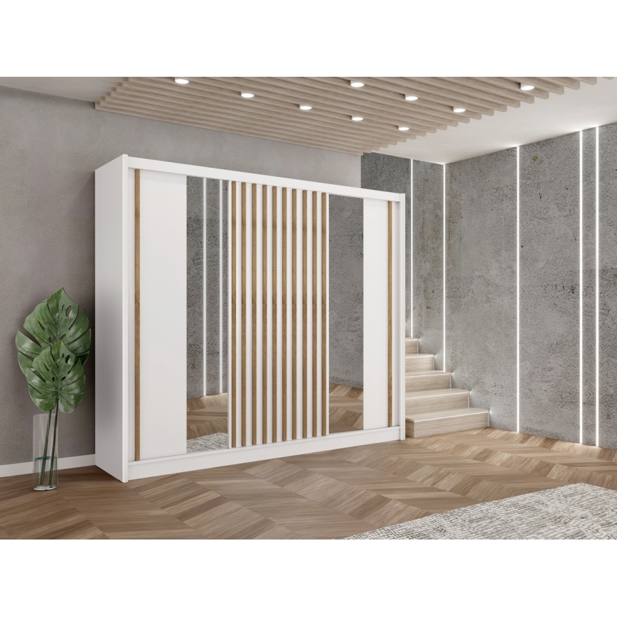Kleiderschrank mit Spiegel SANTINO 250x215 cm weiß/Eiche Craft