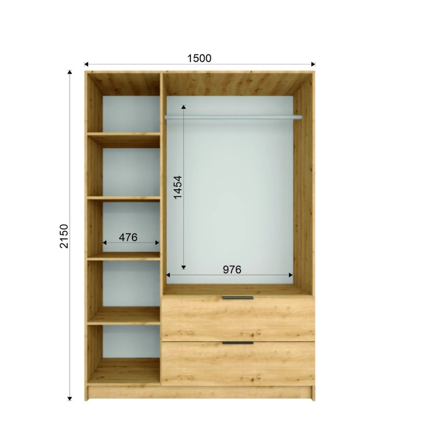 Kleiderschrank mit Spiegel VISTA 150x215 cm Artisan-Eiche/Graphit