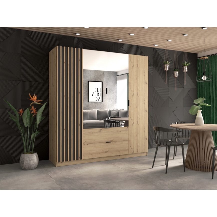 Kleiderschrank mit Spiegel VISTA 200x215 cm Eiche Artisan/Graphit