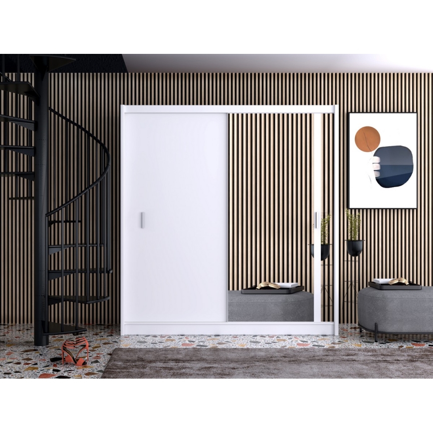 Kleiderschrank mit Spiegel SABRINA 203x215 cm Weiß