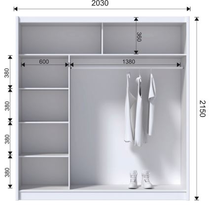 Kleiderschrank mit Spiegel SABRINA 203x215 cm Weiß