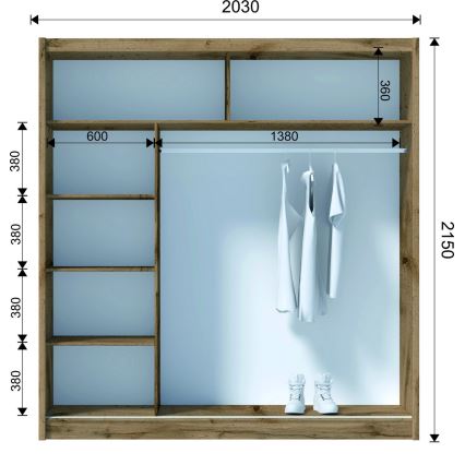 Kleiderschrank mit Spiegel SABRINA 203x215 cm Wotan-Eiche