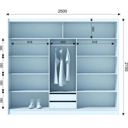 Kleiderschrank SABRINA 250x215 cm Eiche Craft