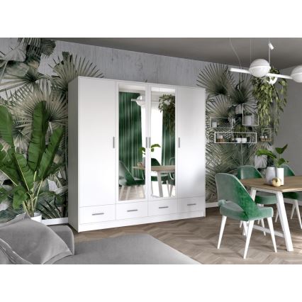 Kleiderschrank mit Spiegel SANNA 200x215 cm Weiß