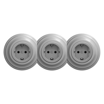 Kliklap - 3-fach Retro-Steckdose für den Innenbereich mit Rahmen SCHUKO 230 V grau