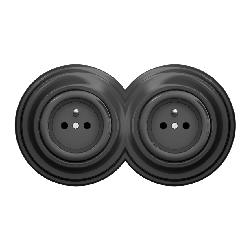 Kliklap - Doppelsteckdose im Retro-Design mit Rahmen 230V Anthrazit